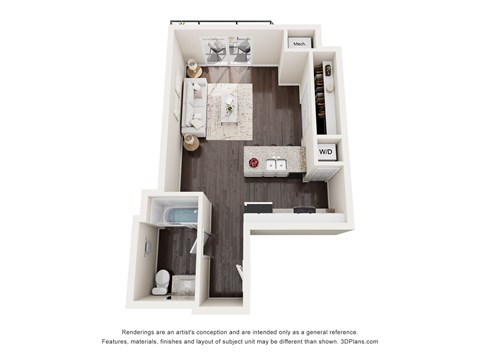 Floor plan for studio, 1 bath, 531 sqft